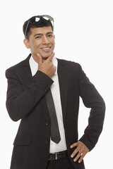 Businessman smiling and showing hand gesture