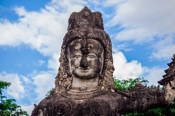 Sala Keoku-Nongkhai:June19,2020,the atmosphere inside the religious tourist site,there is a garden and a corridor around a large sculpture,tourists come to see the beauty of the holiday,Thailand