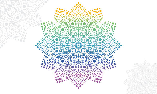 Luxury geometric circle gradient mandala background. Design for any card, birthday, other holiday, kaleidoscope, yoga, india, folk, arabic. Indian pattern.