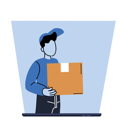 Delivery man with box on smartphone vector design
