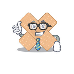 cartoon mascot style of cross bandage Businessman with glasses and tie