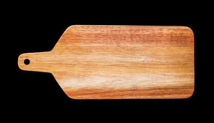 Wooden cutting board isolated on black