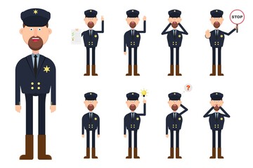 Seriff character in different position and emotions vector illustration