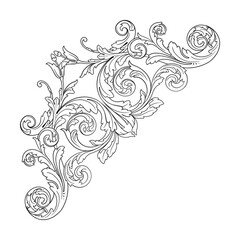 Vintage Ornament Element in baroque style with filigree and floral engrave the best situated for create frame, border, banner. It's hand drawn foliage swirl like victorian or damask design arabesque.