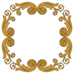Vintage Ornament Element in baroque style with filigree and floral engrave the best situated for create frame, border, banner. It's hand drawn foliage swirl like victorian or damask design arabesque.