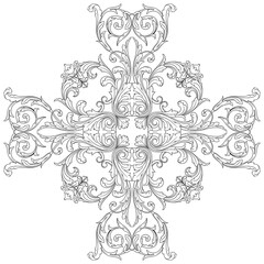 Vintage Ornament Element in baroque style with filigree and floral engrave the best situated for create frame, border, banner. It's hand drawn foliage swirl like victorian or damask design arabesque.