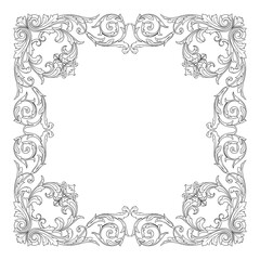 Vintage Ornament Element in baroque style with filigree and floral engrave the best situated for create frame, border, banner. It's hand drawn foliage swirl like victorian or damask design arabesque.