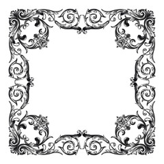 Vintage Ornament Element in baroque style with filigree and floral engrave the best situated for create frame, border, banner. It's hand drawn foliage swirl like victorian or damask design arabesque.