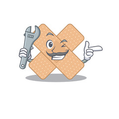 A caricature design concept of cross bandage working as a mechanic