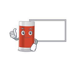 Glass of apple juice Caricature character design style with a white board