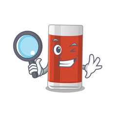 cartoon mascot design of glass of apple juice super Detective breaking the case using tools