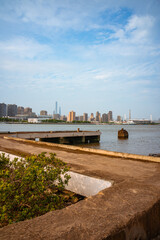 Fototapeta na wymiar A deserted pier along the Huangpu River, in Shanghai, China.