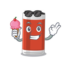 A Caricature design concept of glass of apple juice with cone ice cream