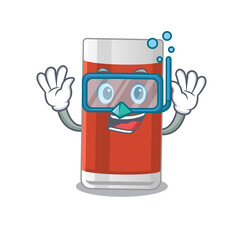 Glass of apple juice mascot design swims with diving glasses