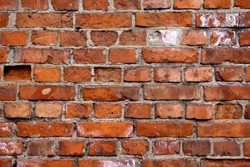 Empty Vintage Red Brick Wall Texture. Building Facade With Scratch Damage