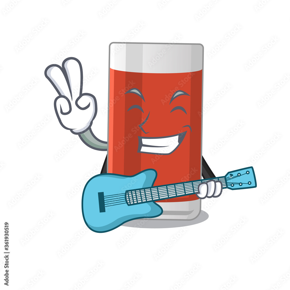 Sticker glass of apple juice musician cartoon design playing a guitar