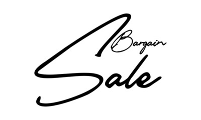 Bargain Sale Handwritten Font Calligraphy Black Color Text 
on White Background