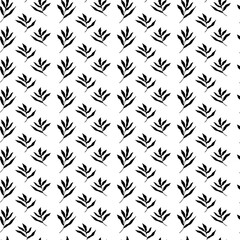 Black and white pattern with leaves and twigs of plants. Seamless pattern in a minimalistic Scandinavian style