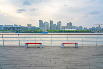 The modern buildings and expo park along the Huangpu river, in Shanghai, China.