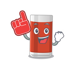 Glass of apple juice in cartoon picture design with Foam finger