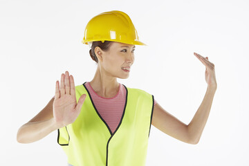 Construction worker directing traffic