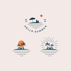 Beach hello summer logo design vector illustration	
