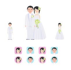 ウェディングドレスとタキシード姿で寄り添う新郎新婦
