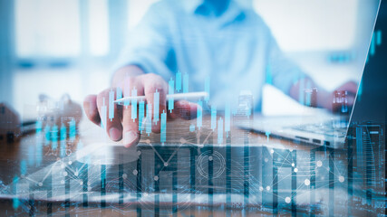 business finance technology and investment concept. Stock Market Investments Funds and Digital...