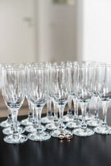 champagne glasses, wedding rings