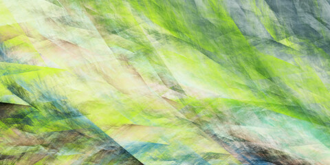 Abstract green and beige chaotic glass shapes. Fantasy geometric fractal background. Digital art. 3d rendering.