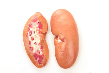 Pig kidney on a white background