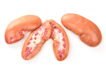 Pig kidney on a white background