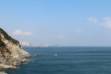 Rocky coastline and magnificent cliffs at Taejongdae recreational park, Busan, South Korea