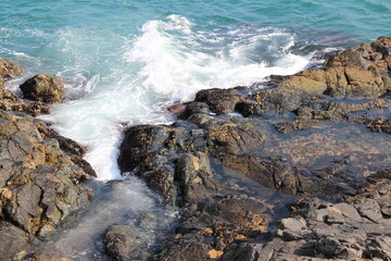 Splashes of wave at the seaside of Taejongdae, Busan, South Korea