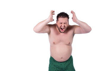 Fototapeta premium Diet and healthy lifestyle. Funny fat man.