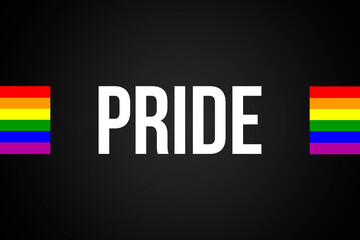 LGBT rainbow colored flag. Pride word in black with white background concept Gay Pride. Sticker, print, logo typography design.