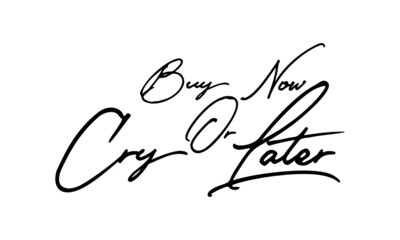 Buy Now or Cry Later Handwritten Font Calligraphy Black Color Text 
on White Background