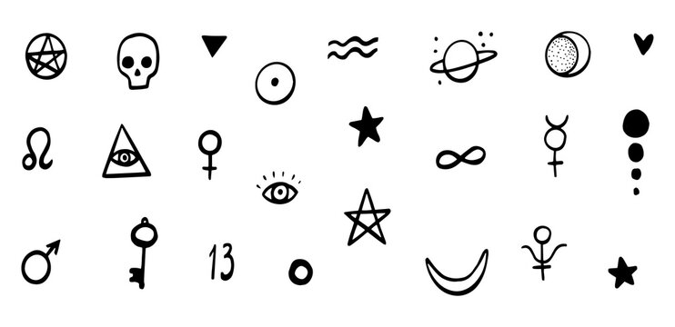 Occult doodle symbols. Abstract magic symbol set.