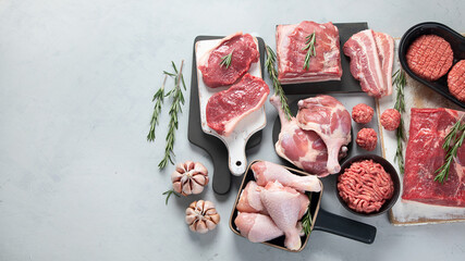 Assortment of raw meats