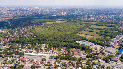 Aerial view of suburban houses in big city