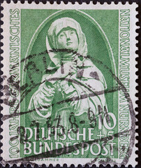GERMANY - CIRCA 1952: a postage stamp printed in Germany showing an image of A Madonna and the...
