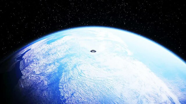 UFO in outer space. Realistic 4k animation.