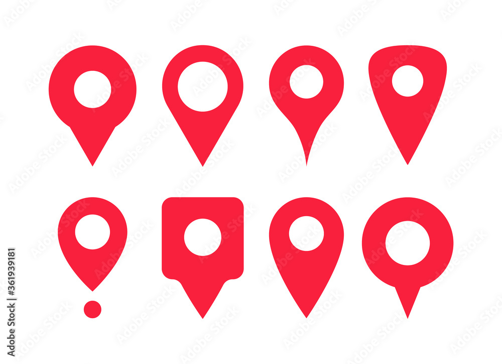 Poster set of red pointers. marker for maps. vector icons.