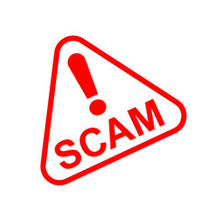 scam triangle sign red for icon isolated on white, scam warning sign graphic for spam email message and error virus, scam alert icon triangle for hacking crime technology symbol concept