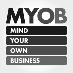 MYOB - Mind Your Own Business acronym, business concept background