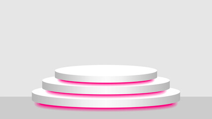 circle pedestal 3d white and pink light neon lamp glowing, cosmetics display modern and led light, podium stage show for position decor pink fluorescent glow light, pedestal box for product place