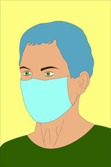 Masked guy. Medical mask. Against the virus. Protection. Vector