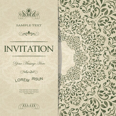 vintage card with damask background and elegant floral elements. Vector	
