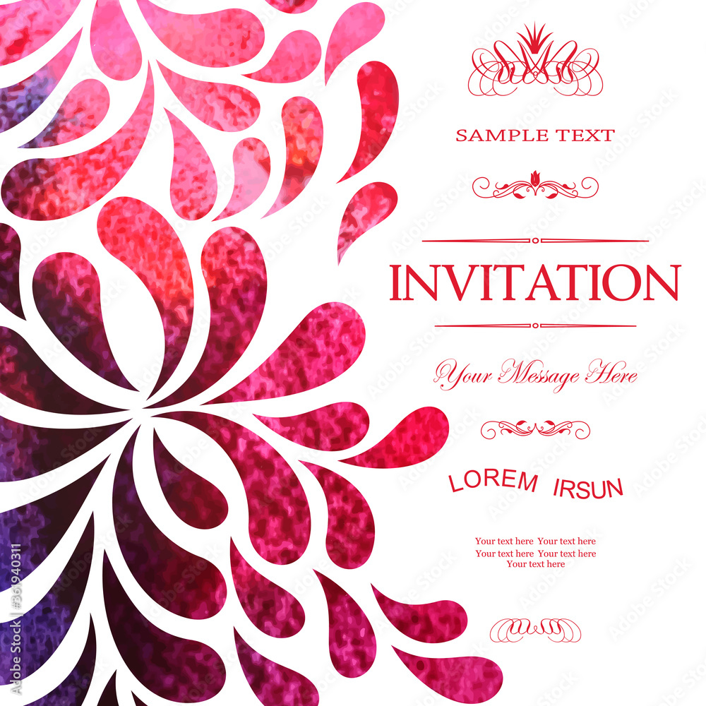 Wall mural vintage invitation with abstract floral watercolor pattern. vector