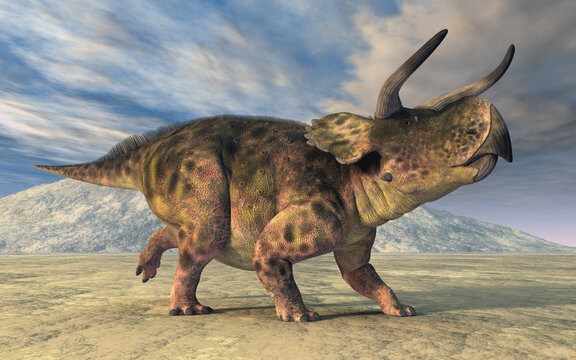 Dinosaurier Nasutoceratops in einer Landschaft